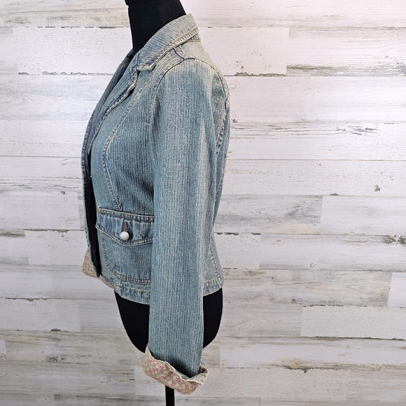 True Vintage Mossimo Paris Hilton Style Fitted Y2K Pinstripe Denim Jacket Small - Picture 3 of 11